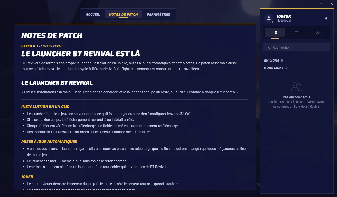L'onglet Notes de patch du launcher, avec le dernier patch