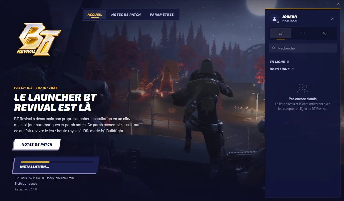 Le launcher télécharge une mise à jour, avec la progression et la vitesse